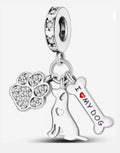 Charm Colgante Perro Huella Hueso en Plata S925