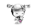 Charm Niña con Moñas y Oso de Peluche en Plata S925